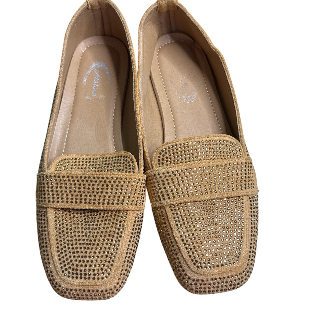 Atalina Chic Tan Loafers with Rhinestone Detailing Size 38 Women’s 7 / 7.5 - Picture 2 of 6